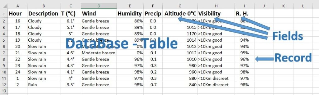 Figure 1 – Data table