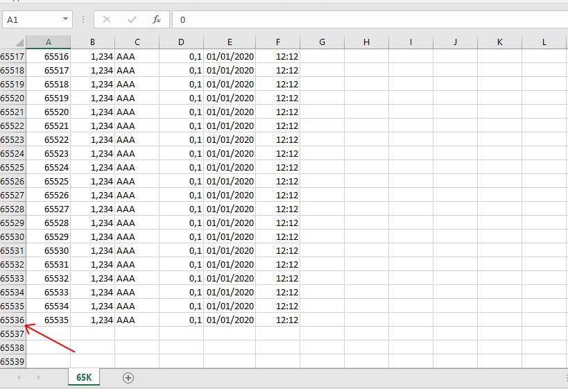 Figure 4 – Import of 65,535 rows