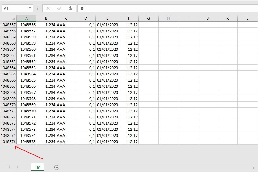 Figure 5 - Import of 1,048,575 rows