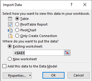 Using SQL with Excel - Import Data